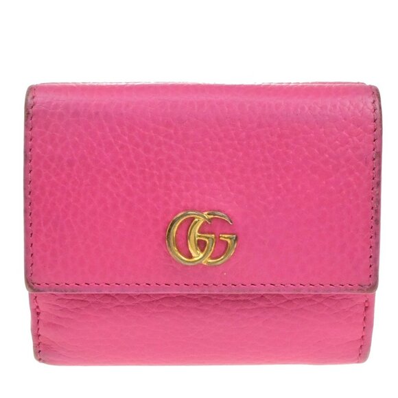 GUCCI GG Logo Marmont Mini Compact Trifold Wallet Leather Pink GHW Italy 66YH187 - Picture 1 of 16